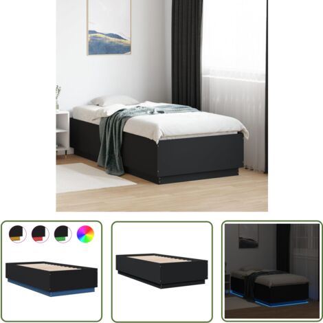 The Living Store Cadre de lit avec LED sans matelas noir 90x190 cm - Cadre De Lit - Lit Double - Éclairage Led - Luminaire - Meuble Chambre