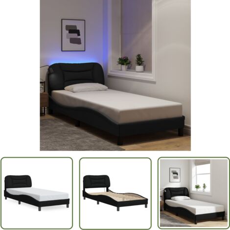 The Living Store Cadre de lit avec LED sans matelas noir 90x200 cm tissu - Lit Plateforme - Lit Design - Cadre Lit Double - Luminaire Led - Éclairage Chambre
