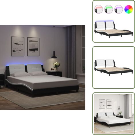 The Living Store Cadre de lit avec LED sans matelas noir et blanc 160x200 cm - Cadre De Lit - Lit Design - Lit Avec Éclairage Led - Lit Double - Literie