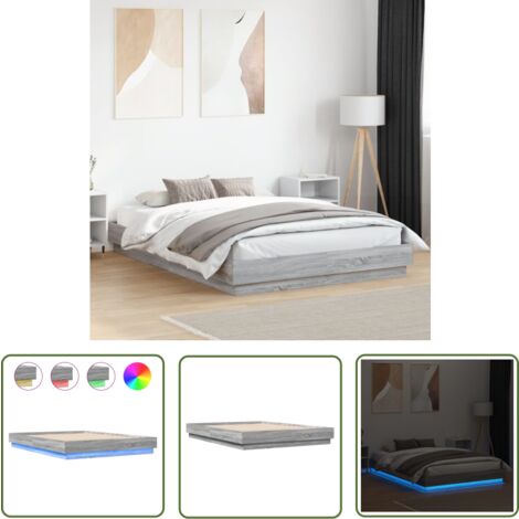 The Living Store Cadre de lit avec LED sans matelas sonoma gris 120x200 cm - Cadre De Lit - Lit Double - Lumière Led - Éclairage RGB - Bois D'ingénierie