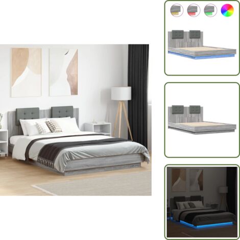 The Living Store Cadre de lit avec LED sans matelas sonoma gris 120x200 cm - Cadre De Lit - Lit Double - Tête De Lit - Lumière Led - Éclairage Ambiant
