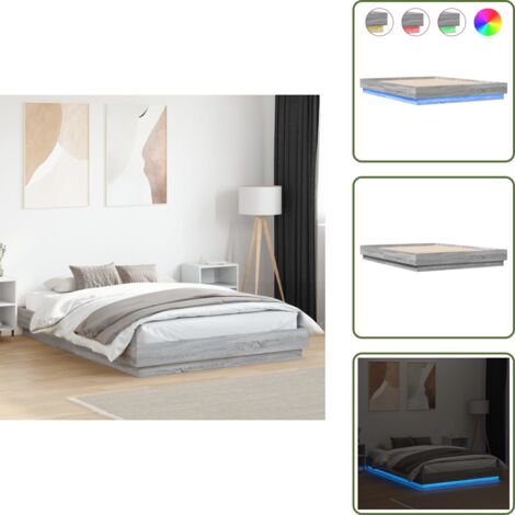 The Living Store Cadre de lit avec LED sans matelas sonoma gris 150x200 cm - Cadre De Lit - Lit Double - Lumière Led - Éclairage RGB - Bois D'ingénierie