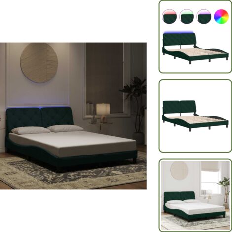 The Living Store Cadre de lit avec LED sans matelas vert foncé 120x200cm velours - Cadre De Lit - Lit Avec Led - Lit Velours - Lit Design - Chambre À Coucher