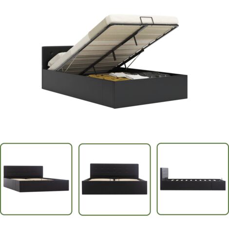 The Living Store Cadre de lit avec rangement hydraulique 140x200 cm similicuir - Cadre De Lit - Lit Double - Lit Design - Lit Moderne - Rangement Sous Lit