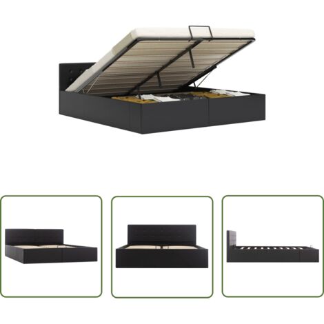 The Living Store Cadre de lit avec rangement hydraulique Similicuir 160x200 cm - Lit Double - Cadre De Lit - Meuble De Chambre - Design Moderne - Simili Cuir