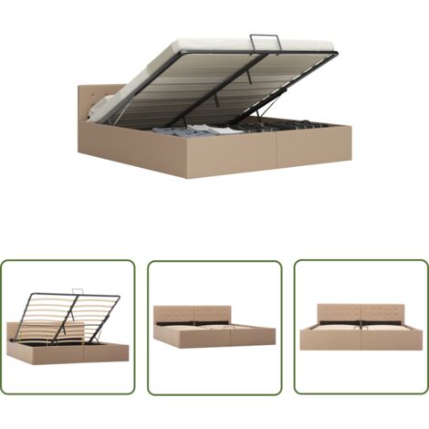 The Living Store Cadre de lit avec rangement hydraulique Similicuir 180x200 cm - Cadre De Lit - Lit Double - Simili Cuir - Rangement Sous Lit - Lit Design