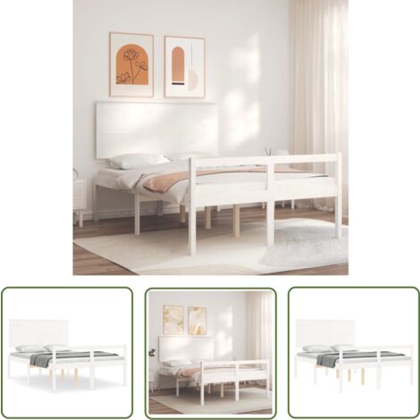 The Living Store -  Cadre de lit avec tête de lit blanc 140x190 cm bois massif