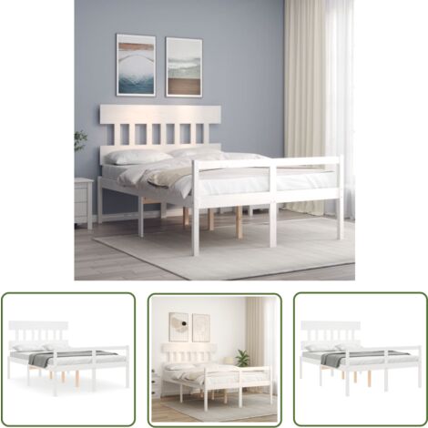 The Living Store -  Cadre de lit avec tête de lit blanc 140x190 cm bois massif