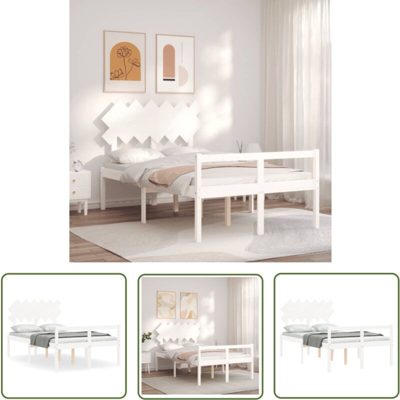 The Living Store - Lit pour personne âgée sans matelas blanc bois massif - Lit Senior - Lit Pour Personne Agée - Lit Haut - Lit Bois - Lit Blanc