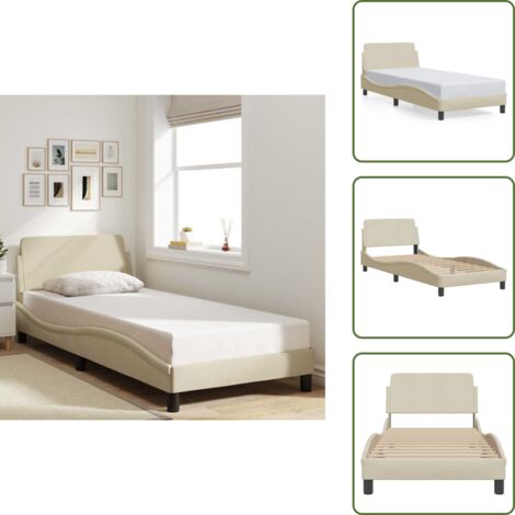 The Living Store Cadre de lit avec tête de lit Dover crème 90x200cm tissu - Cadre de lit