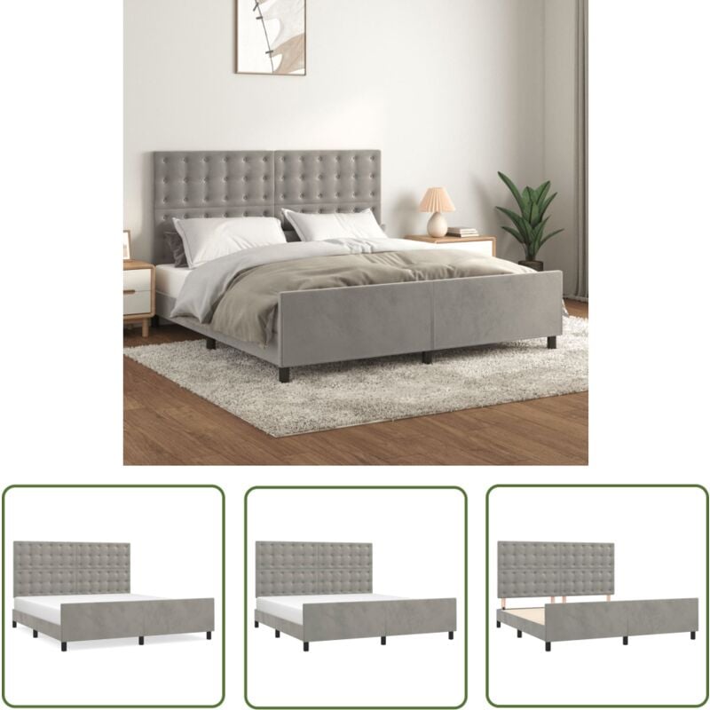 The Living Store - Cadre de lit sans matelas gris clair 160x200 cm velours - Lit Plateforme - Lit Capitonné - Cadre De Lit Velours - Lit Double