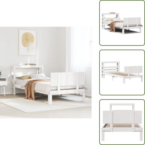 The Living Store Cadre de lit avec tête de lit sans matelas blanc 90x200 cm - Tête de lit sur pied