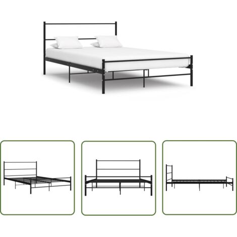 The Living Store Cadre de lit avec tête de lit sans matelas noir 160x200cm métal - Cadre De Lit - Lit Double - Lit Metal - Lit Design - Literie