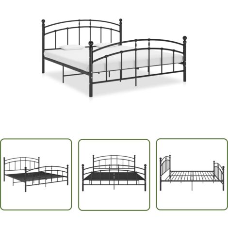 The Living Store Cadre de lit avec tête de lit sans matelas noir 160x200cm métal - Cadre De Lit - Lit Double - Lit Metal - Literie - Meuble Chambre