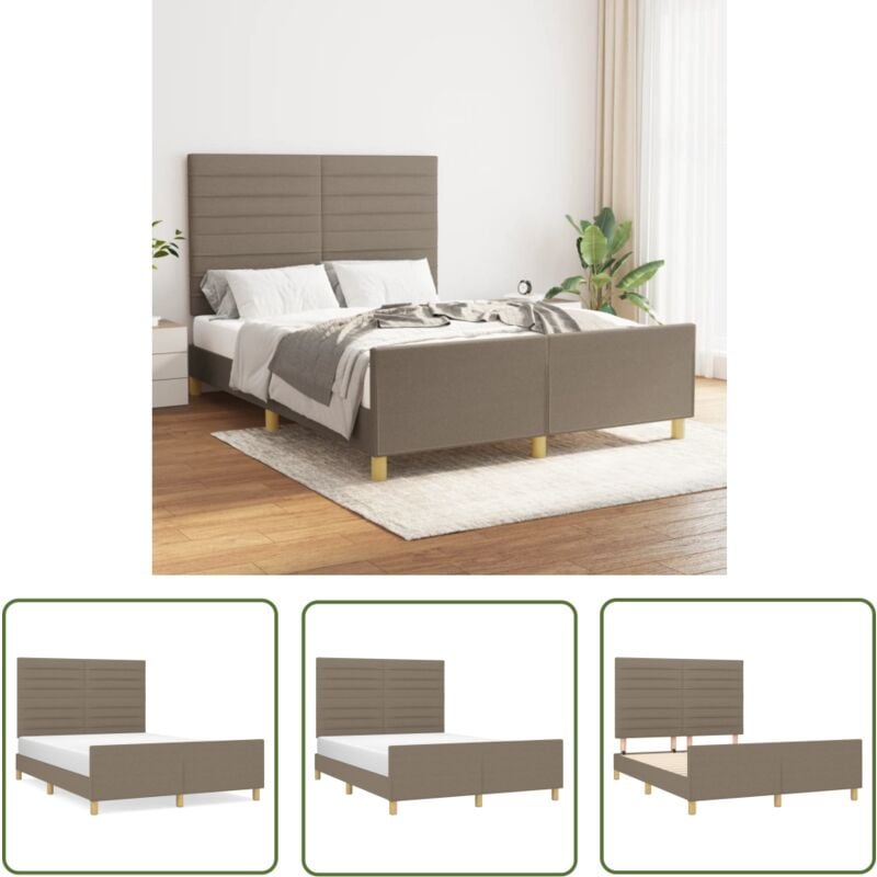 The Living Store - Cadre de lit sans matelas taupe 140x190 cm tissu - Cadre De Lit - Lit Double - Lit Avec Têted'appui - Literie - Meubles De Chambre