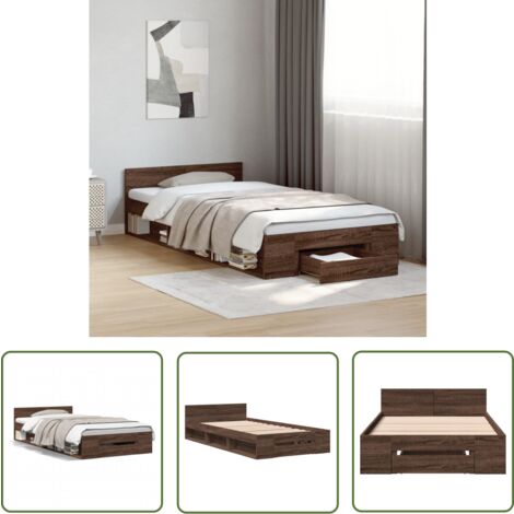 The Living Store Cadre de lit avec tiroir sans matelas chêne marron 75x190 cm - Cadre De Lit - Lit Double - Meuble Chambre - Rangement Sous Lit - Tiroir Lit