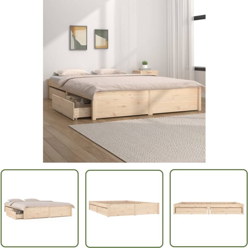 Devenirriche - The Living Store Cadre de lit sans matelas avec tiroirs 120x200 cm - Lit Double - Cadre De Lit - Lit En Bois - Meuble De Chambre