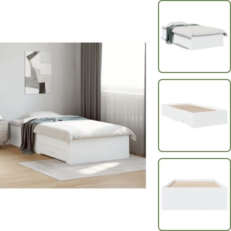 The Living Store Cadre de lit avec tiroirs sans matelas blanc 90x190 cm - Cadre De Lit - Lit Double - Meuble De Chambre - Rangement Sous Lit - Design Moderne