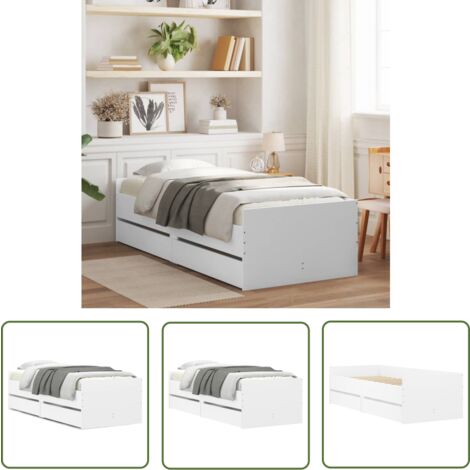 The Living Store Cadre de lit avec tiroirs sans matelas blanc 90x200 cm - Cadre De Lit - Lit Double - Meuble De Chambre - Rangement Sous Lit - Design Moderne