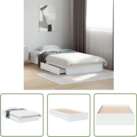 The Living Store Cadre de lit avec tiroirs sans matelas blanc 90x200 cm - Cadre De Lit - Lit Double - Meuble De Chambre - Rangement Sous Lit - Design Moderne