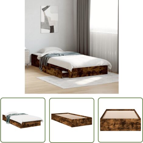 The Living Store Cadre de lit avec tiroirs sans matelas chêne fumé 90x200 cm - Cadre De Lit - Lit Double - Meuble De Chambre - Rangement Sous Lit - Tiroir Lit