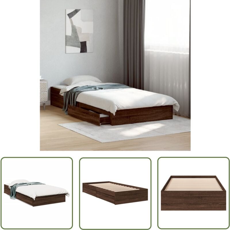 The Living Store - Cadre de lit avec tiroirs sans matelas chêne marron 90x190 cm - Cadre De Lit - Lit Double - Meuble De Chambre - Rangement Sous Lit