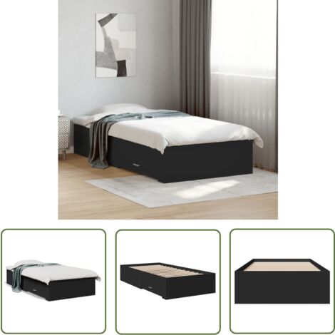 The Living Store Cadre de lit avec tiroirs sans matelas noir 75x190 cm - Cadre De Lit - Lit Double - Meuble De Chambre - Rangement Sous Lit - Design Moderne