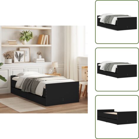 The Living Store Cadre de lit avec tiroirs sans matelas noir 90x190 cm - Cadre De Lit - Lit Double - Meuble De Chambre - Rangement Sous Lit - Design Moderne