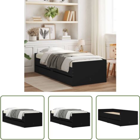 The Living Store Cadre de lit avec tiroirs sans matelas noir 90x190 cm - Cadre De Lit - Lit Double - Meuble De Chambre - Rangement Sous Lit - Design Moderne