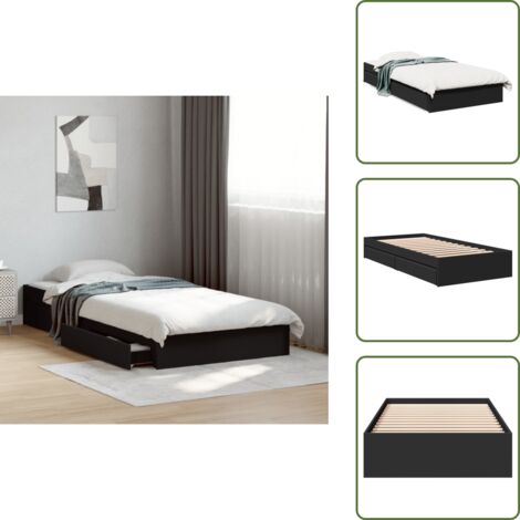 The Living Store Cadre de lit avec tiroirs sans matelas noir 90x190 cm - Cadre De Lit - Lit Double - Meuble Rangement - Tiroir Lit - Literie