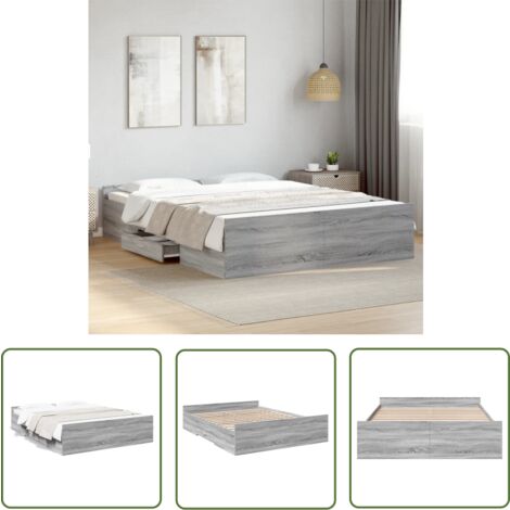 The Living Store Cadre de lit avec tiroirs sans matelas sonoma gris 160x200 cm - Cadre De Lit - Lit Double - Lit Avec Tiroirs - Meuble De Chambre - Rangement Sous Lit