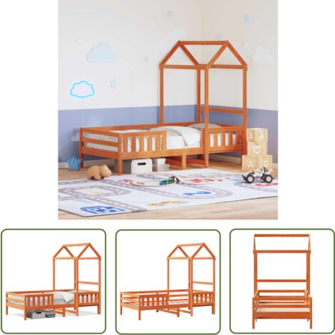 The Living Store Cadre de lit avec toit sans matelas cire marron 90x200 cm - Lit Enfant - Chambre D'enfant - Lit Cabane - Lit Modulaire - Lit Design