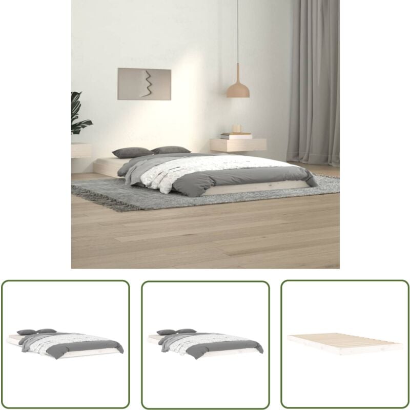 The Living Store - Cadre de lit sans matelas blanc 100x200 cm bois de pin massif - Cadre De Lit - Lit Simple - Lit Blanc - Bois De Pin - Meuble