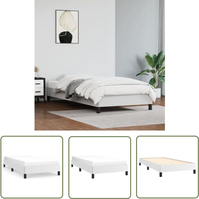 The Living Store - Cadre de lit sans matelas blanc 100x200 cm similicuir - Cadre De Lit - Lit Double - Similicuir - Lit Blanc - Meuble Chambre