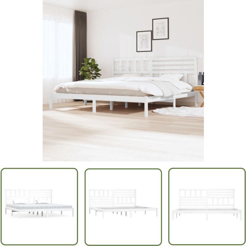 The Living Store - Cadre de lit sans matelas blanc 180x200 cm bois massif de pin - Cadre De Lit - Lit Double - Lit Super King - Bois Massif - Design
