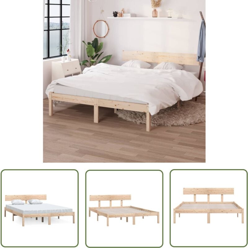 Cadre de lit sans matelas bois massif 140x200 cm - Cadre De Lit - Lit Double - Lit En Bois - Sommier Plateforme - Tête De Lit - The Living Store