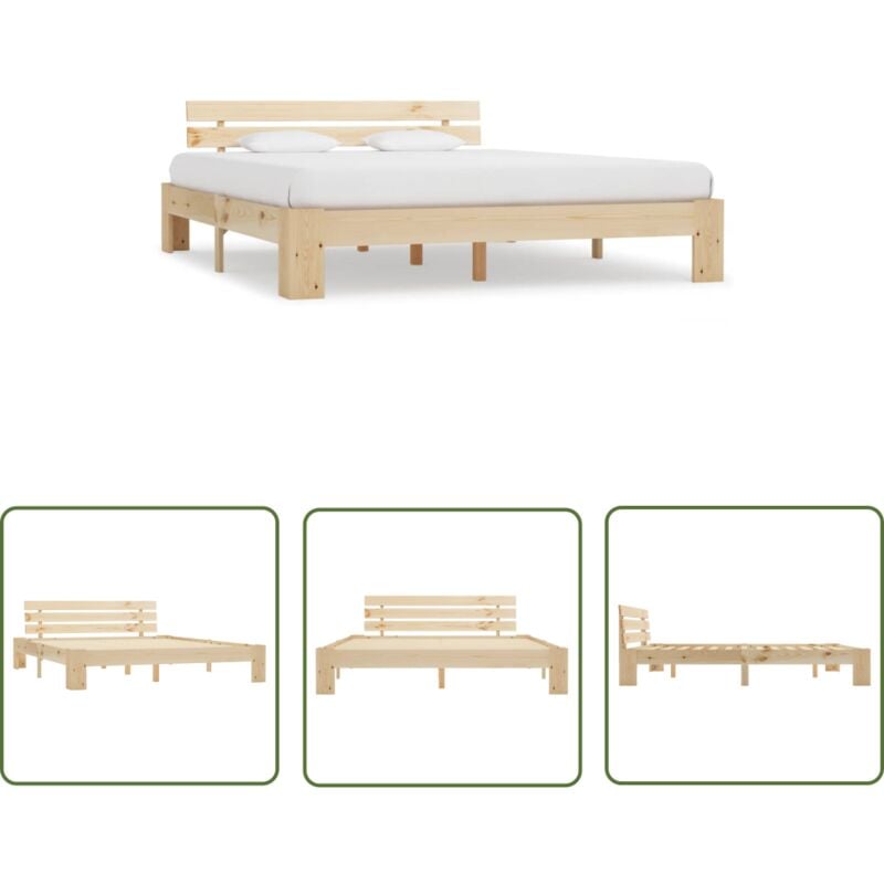 The Living Store Cadre de lit sans matelas 160x200 cm bois massif de pin - Cadre De Lit - Lit Double - Lit En Bois - Lit Design - Meuble Chambre