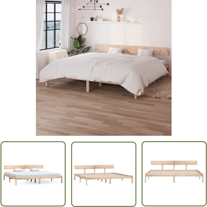The Living Store - Cadre de lit sans matelas bois massif - Cadre De Lit - Lit Double - Lit En Bois - Sommier Plateforme - Literie