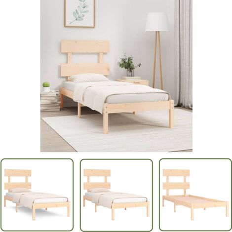 The Living Store Cadre de lit Bois massif 90x200 cm - Cadre De Lit - Lit Double - Lit En Bois - Meuble Chambre - Literie