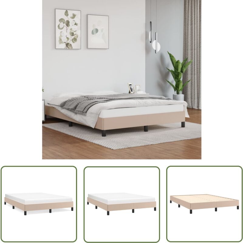 The Living Store - Cadre de lit sans matelas cappuccino 140x190 cm similicuir - Cadre De Lit - Lit Double - Similicuir - Lit Capitonné - Meuble