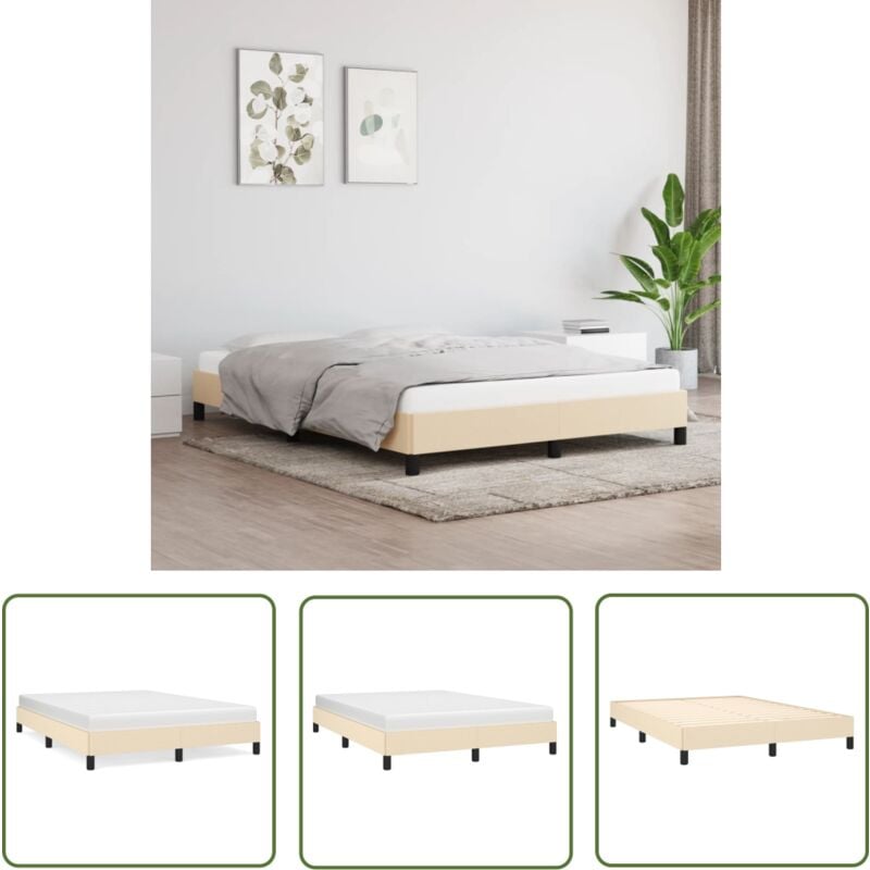 The Living Store Cadre de lit sans matelas crème 140x190 cm tissu - Cadre De Lit - Lit Double - Literie - Meuble Chambre - Sommier