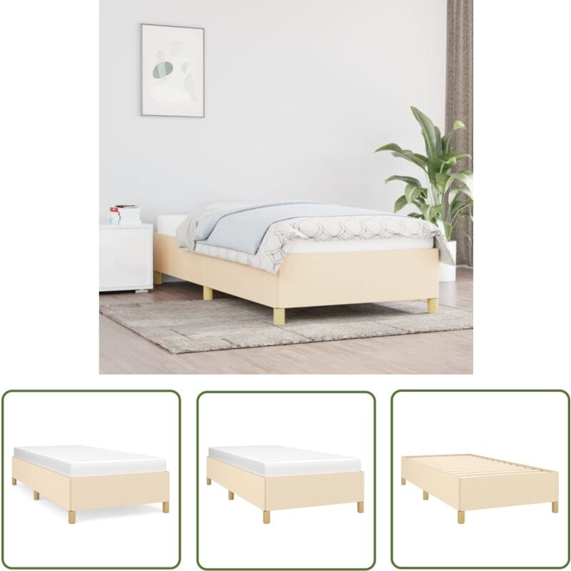 The Living Store Cadre de lit sans matelas crème 90x190 cm tissu - Cadre De Lit - Lit Simple - Lit Crème - Literie - Meuble Chambre