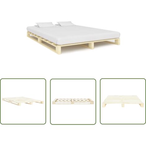 The Living Store Cadre de lit de palette sans matelas 160x200 cm bois massif pin - Cadre De Lit - Lit Double - Lit En Bois - Lit Massif - Meubles Chambre