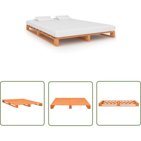 The Living Store Cadre de lit de palette sans matelas 200x200cm bois massif - Cadre De Lit - Lit Plateforme - Lit En Bois - Lit Double - Meuble Chambre