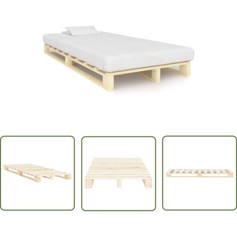 The Living Store Cadre de lit de palette sans matelas bois pin massif 120x200 cm - Cadre De Lit - Lit Plateforme - Lit En Bois - Lit Double - Meuble Chambre