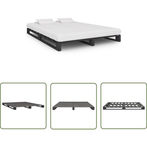 The Living Store Cadre de lit de palette sans matelas gris 140x200cm bois massif - Cadre De Lit - Lit Double - Lit En Bois - Lit Rustique - Meubles Chambre