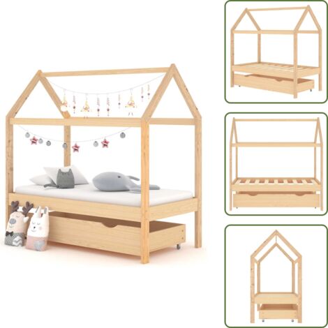 The Living Store Cadre de lit d'enfant avec tiroir Bois de pin massif 70x140 cm - Lit Bébé - Lit Enfant - Lit Design - Lit Cabane - Meuble Enfant