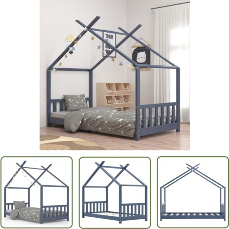 The Living Store Cadre de lit d'enfant Gris Bois de pin massif 70x140 cm - Lit Bébé - Lit Enfant - Cadre Lit - Mobilier Enfant - Décoration Chambre Enfant