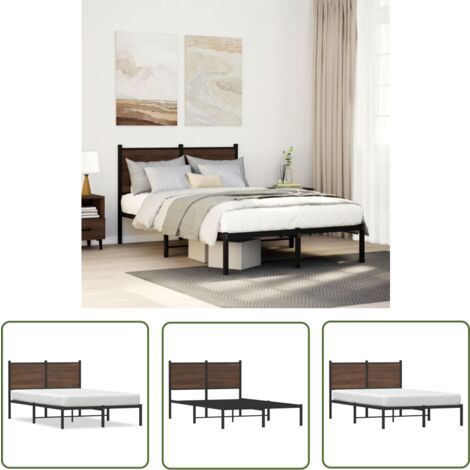 The Living Store Cadre de lit en métal sans matelas chêne marron 120x200 cm - Cadre De Lit - Lit Double - Lit En Métal - Lit Chêne Marron - Meuble Chambre