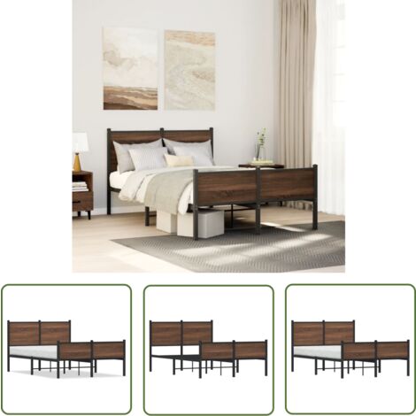 The Living Store Cadre de lit en métal sans matelas chêne marron 120x200 cm - Cadre De Lit - Lit Double - Lit En Métal - Lit Moderne - Literie